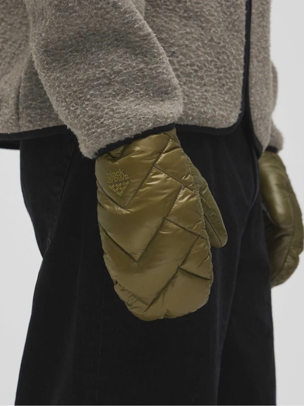 Quilted Olive Puffer Mittens with Knit Cuff - Blackcrows - NWT